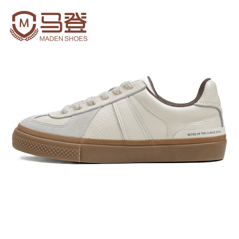Maden Men's Vintage Full Grain Leather Training Shoes Versatile Comfortable Breathable Low Top Sneakers Outdoor Casual Shoes