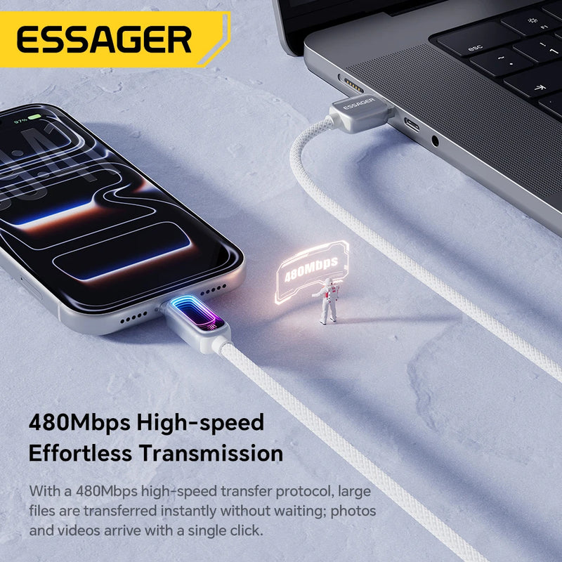 Essager 7A USB Type C Cable For Realme Xiaomi Huawei OPPO 100W PD Fast Charging Cable For MacBook Laptop iPhone 17 iPad Samsung