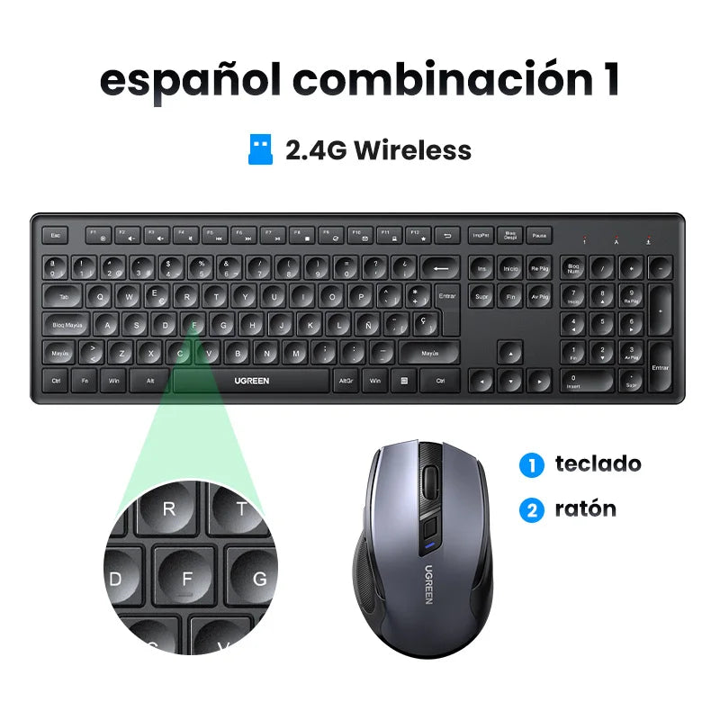 【SALE】UGREEN Wireless Keyboard 2.4GHz 104 Keys Layout for Laptop Desktop Windows Mac OS PC Accessories Spanish Keycaps
