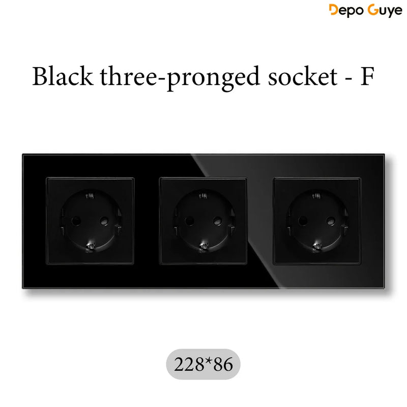 European Standard 4 Gang Wall Power Socket 16A Glass Panel with Three USB Type-C Ports White Black Industrial Home Hotel