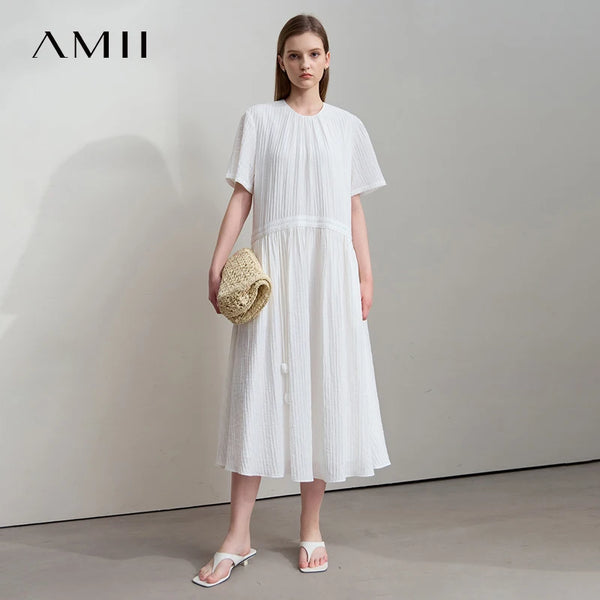 AMII រ៉ូបថ្មីសម្រាប់នារី រចនាបទរដូវក្តៅ ដៃខ្លី កអាវរាងអក្សរ O រចនាបទផ្កា រ៉ូបវែង ម៉ូដទាន់សម័យ 12542085