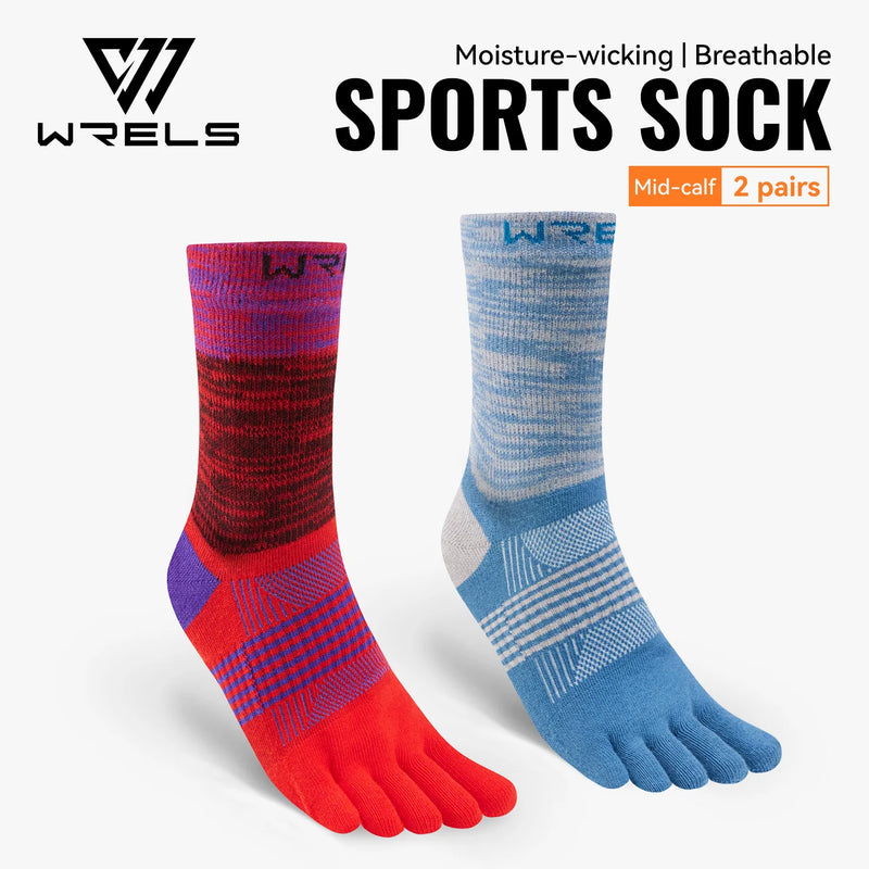 WRELS 1/2/3 Pair Five Finger Socks Athletic Running Breathable Ankle Compression Lightweight Moisture Wicking Anti-Blister Socks