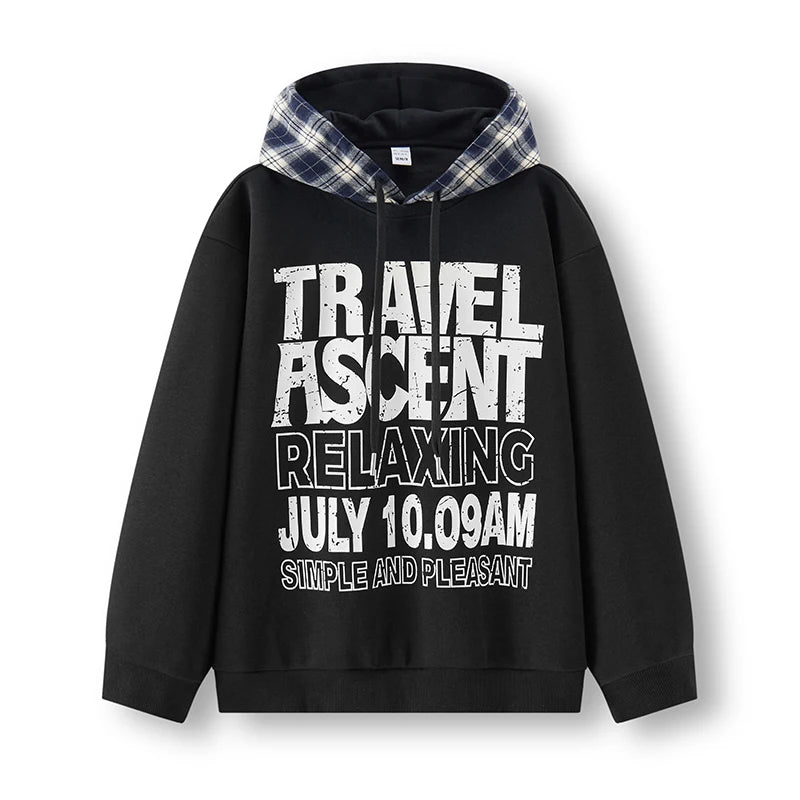 Semir Men Hoodies Retro Plaid Patchwork Pullover Letter Print Loose 2026 Autumn Urban Casual Style Knit Top Daily Layer