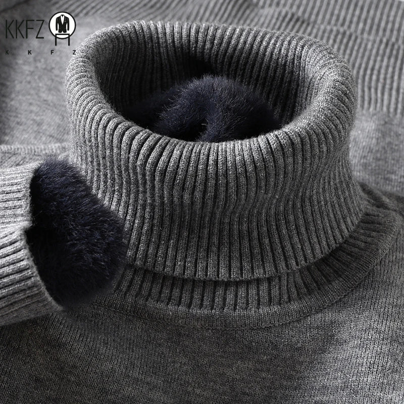 Men's Slim Fit Long Sleeve Turtleneck Sweater Anti-Pilling High Quality Knitted Solid Color Pullover Trendy Men's Clothing