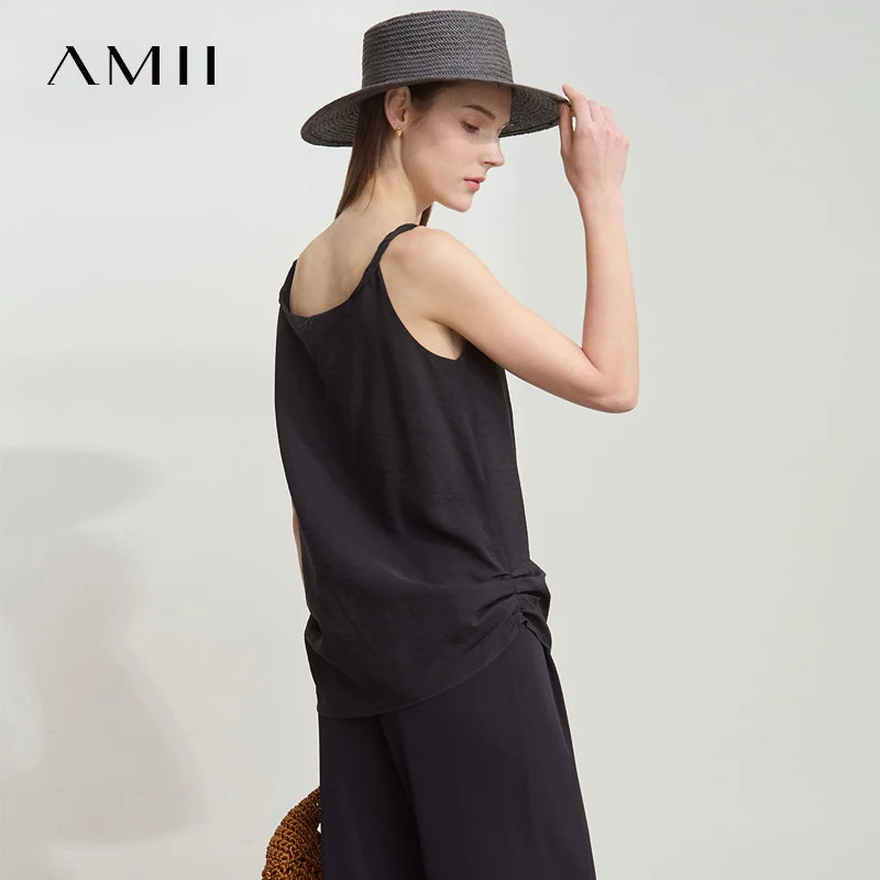 អាវក្រៅ AMII ធម្មតាសម្រាប់រដូវក្តៅសម្រាប់នារីឆ្នាំ ២០២៥ អាវក្រៅការិយាល័យសម្រាប់នារីទាន់សម័យថ្មី សម្លៀកបំពាក់រលុងគ្មានដៃ 12522032
