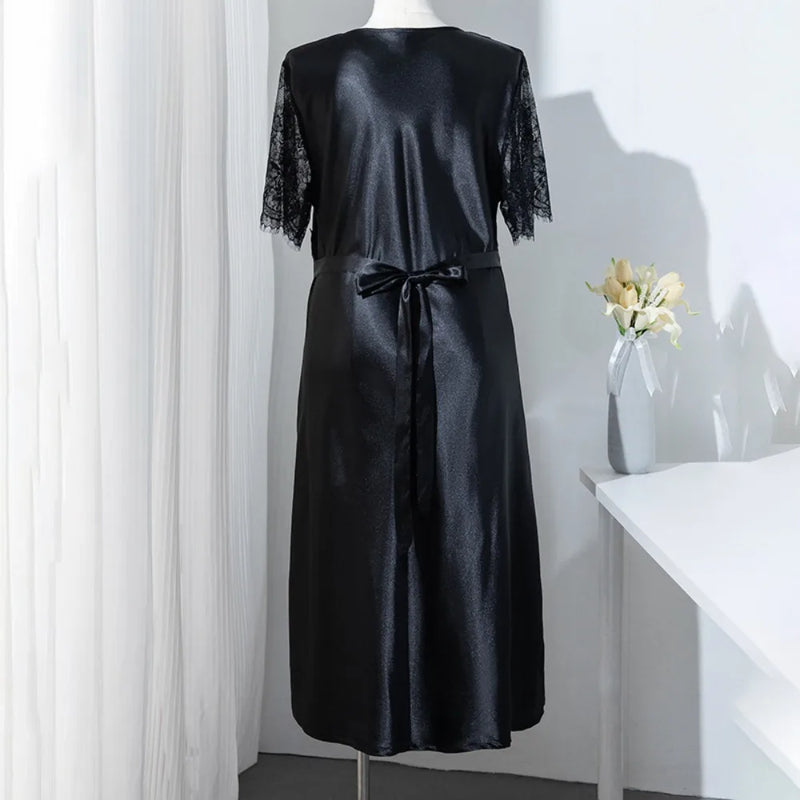 Solid Color Night Dress Nightgown Women Sleepwear Summer Pajama Dress Short Sleeve Black Women's Nightdress Sexy V Neck Nightie