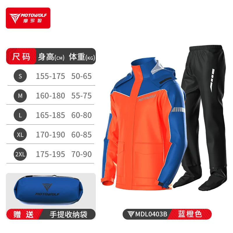 ឈុតអាវភ្លៀងជិះម៉ូតូ Motowolf ការពារទឹកជ្រាប ការពារខ្យល់ ខោអាវភ្លៀងបែក ឈុតភ្លៀងសម្រាប់ពាក់ក្រៅផ្ទះ ម៉ូតូ និងម៉ូតូ ការពារភ្លៀង