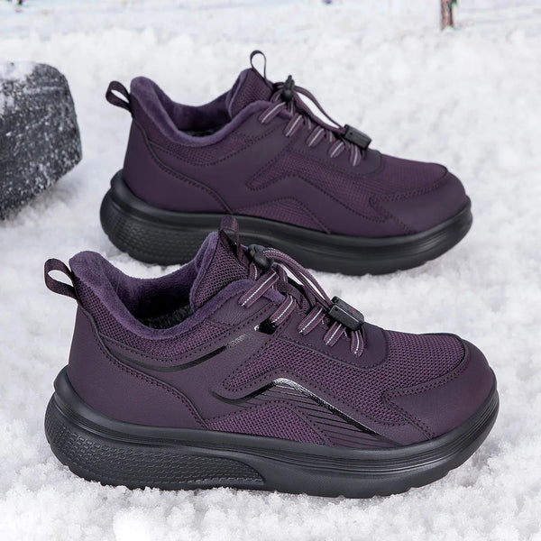 Men Women Winter Fleece Lined Walking Shoes Quick Lace Slip On Elderly Sneakers Non-Slip Thick Sole Warm Snow shoes for Senior
