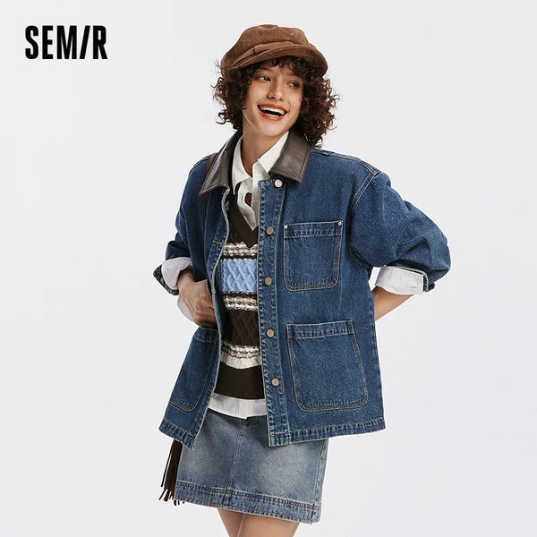 អាវក្រៅស្ត្រី Semir ប្រវែងមធ្យម រលុង ស្មាធ្លាក់ កអាវបែប Retro Street រចនាប័ទ្មរដូវស្លឹកឈើជ្រុះ សម្លៀកបំពាក់ខាងក្រៅប្រចាំថ្ងៃ 2026