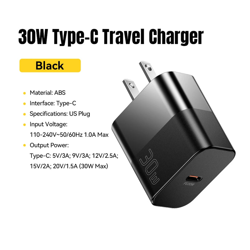 Essager 30W Type C Travel Charger Portable USB C Charger PD Fast Charging For iPhone 16 15 14 13 Pro Max Xiaomi Galaxy S24 Ultra