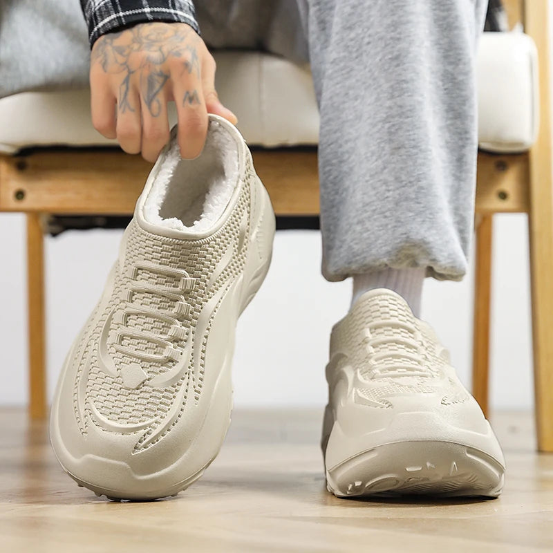 Men's waterproof Warm plush cotton slippers autumn winter new non-slip indoor outdoor casual shoes fashion Joker Hotel Chef shoe