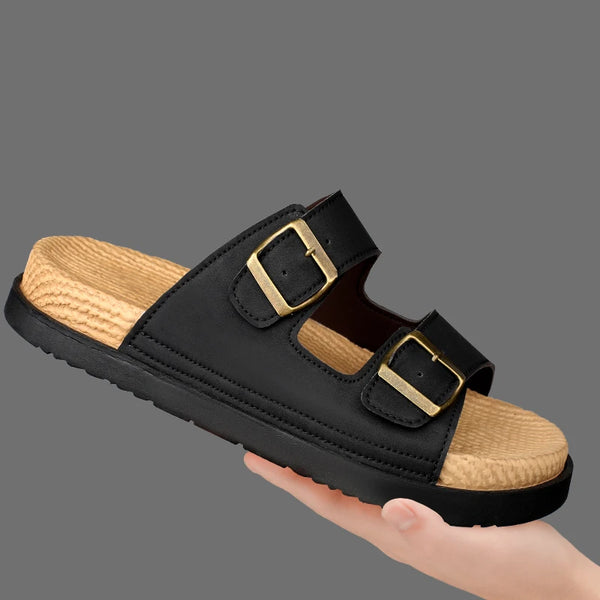 Summer Mens Adjustable Slippers Men Leather Slides Thick Soles Bottom Platform Slippers Sandals Soft Comfortable