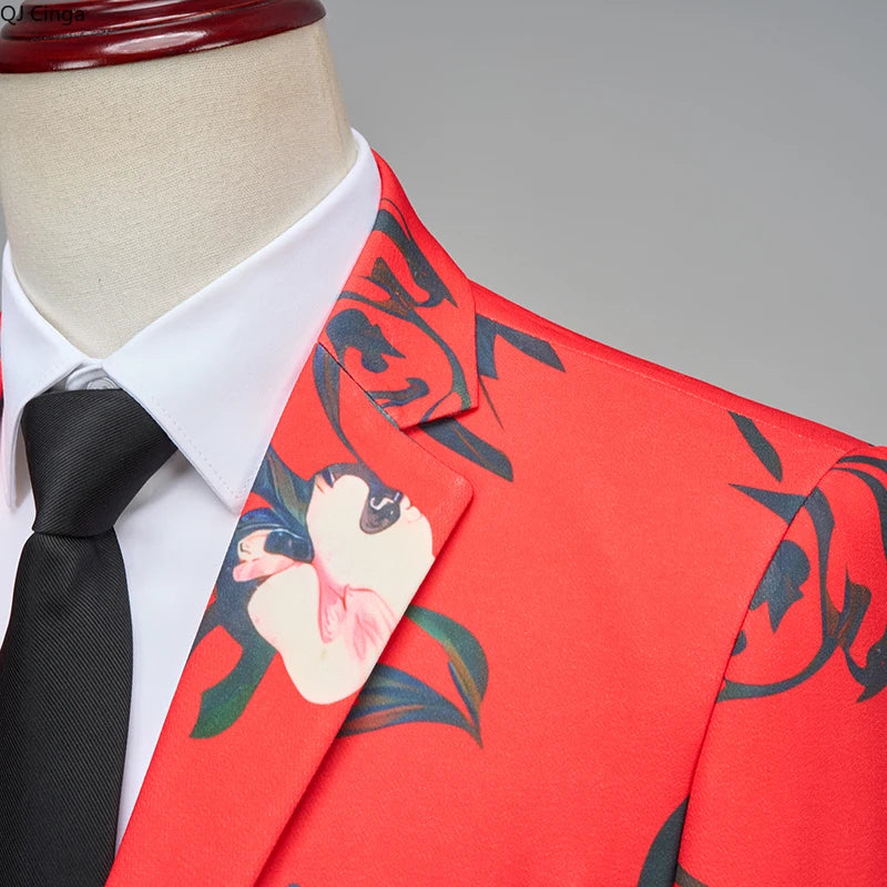 2026 New Men Red Suit Set - Stylish & Comfortable for Weddings, Parties & Formal Events Asian Sizes Slim Fit Jacket and Pants.