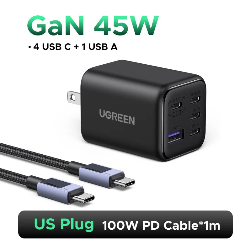 UGREEN 45W GaN Charger PD 3.0 UFSC PPS 5 Ports For iPhone 18 17 16 Pro Max Samsung S26 Xiaomi Tablet iPad Air USB C Fast Charger