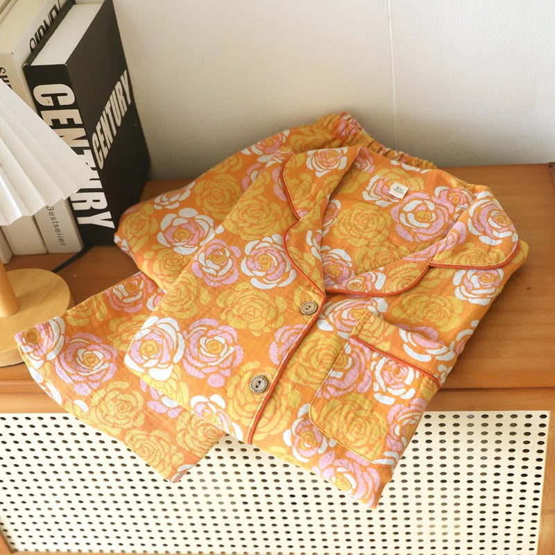 Retro Style Nighty For Woman Nightwear Autumn 2 Pcs Long Sleeves Lapel Women's Pajamas Cotton Sleepwear Comfort for Homewear