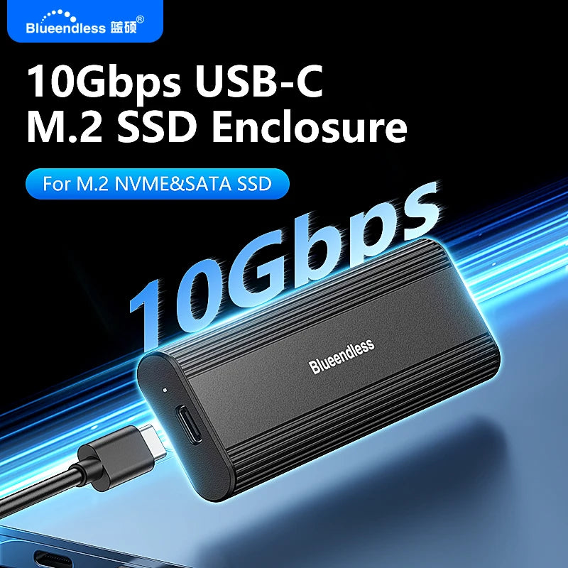 ស្រោម Blueendless M.2 NVME SATA ពីរពិធីការ NVME/NGFF SATA SSD 10Gbps ប្រភេទ C SATA NVME M.2 2230 2242 2260 2280 SSD Enclo