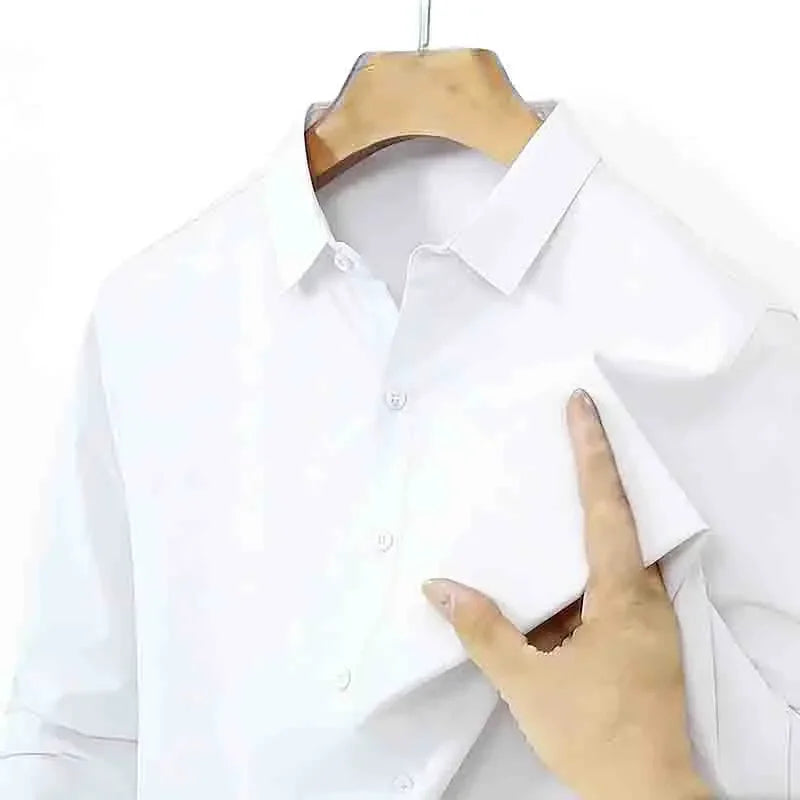 Men's Navy Blue Long Sleeve Dress Shirt Slim Fit Non-iron Formal Business Button Down Shirt for Office
