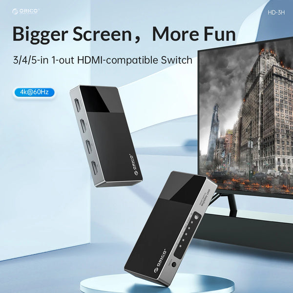 ORICO HDMI-compatible 2.0 Switch 5 In 1 Out 4k@60HZ Switcher Converter for TV PS5 Xbox PC Fire Stick With IR Remote Control