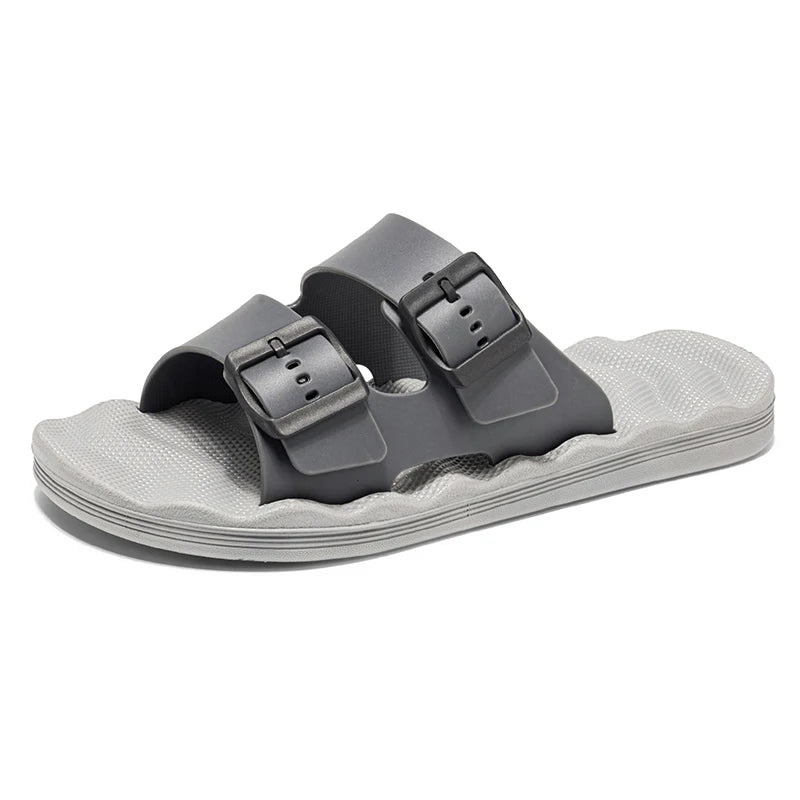 Men's Adjustable Double Buckle Slide Sandals Casual Slippers Lightweight EVA Flat Slides for Indoor Outdoor Beach Shower