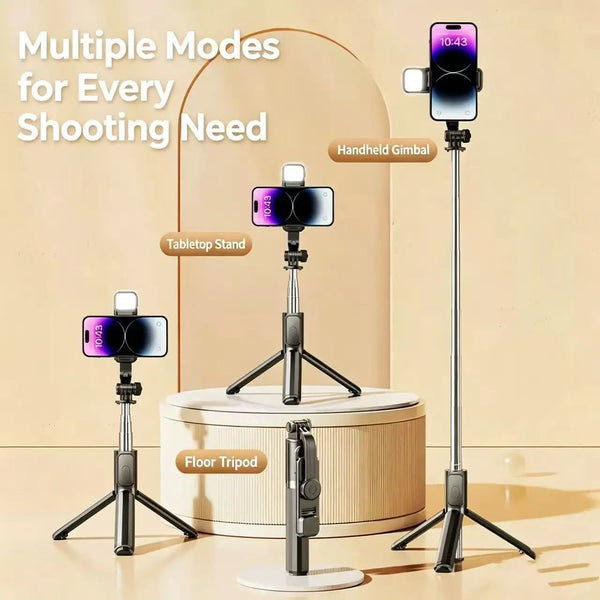 Extendable Selfie Stick Tripod with Wireless Bluetooth Remote Shutter Multifunctional Handheld Phone Stand for Live Streaming An