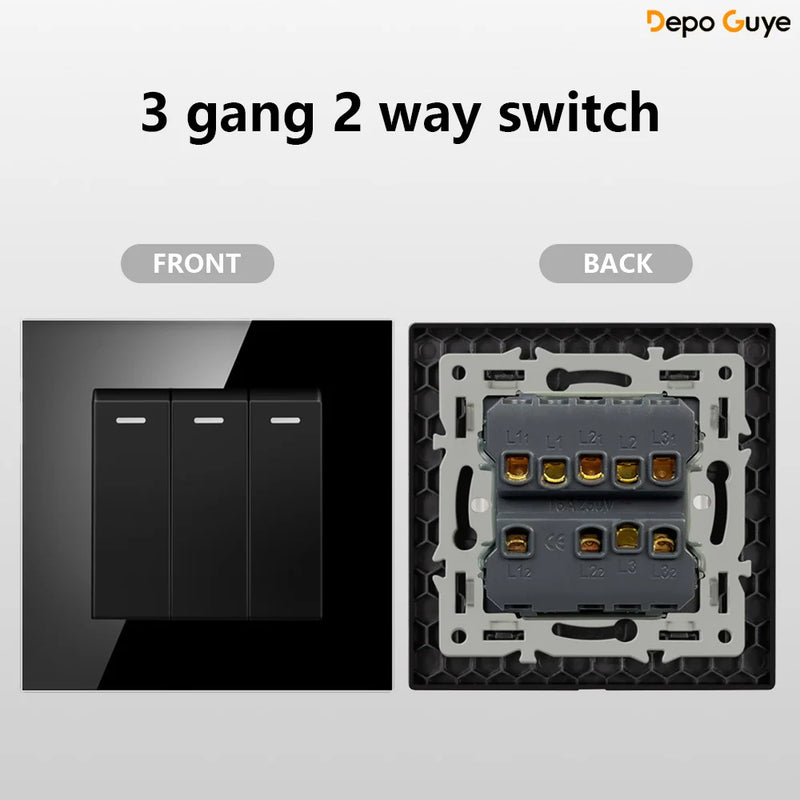 European Standard 4 Gang Wall Power Socket 16A Glass Panel with Dual USB Type-C Ports White/Black Industrial Home Hotel