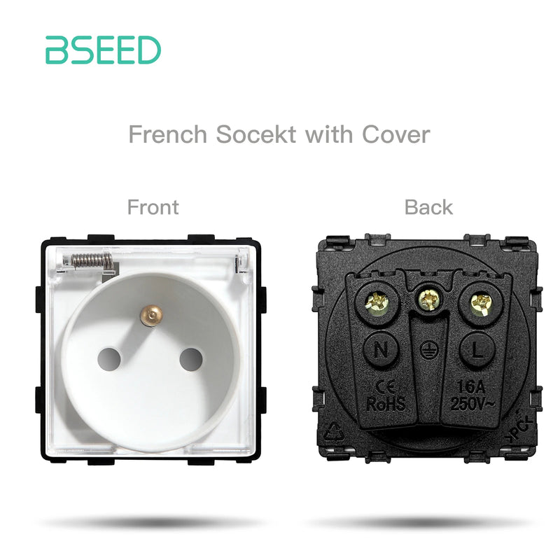BSEED French Plug Wall Socket With Plastic Cover Function Key Free Combination Home Improvement Bathroom Outlet Waterproof 16A
