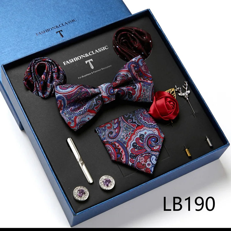 Men's Suit Dress Accessories (Tie + Bow Tie + Square Scarf + Tie Clip + Button + Metal Flower Brooch) 36 Colors To Choose From