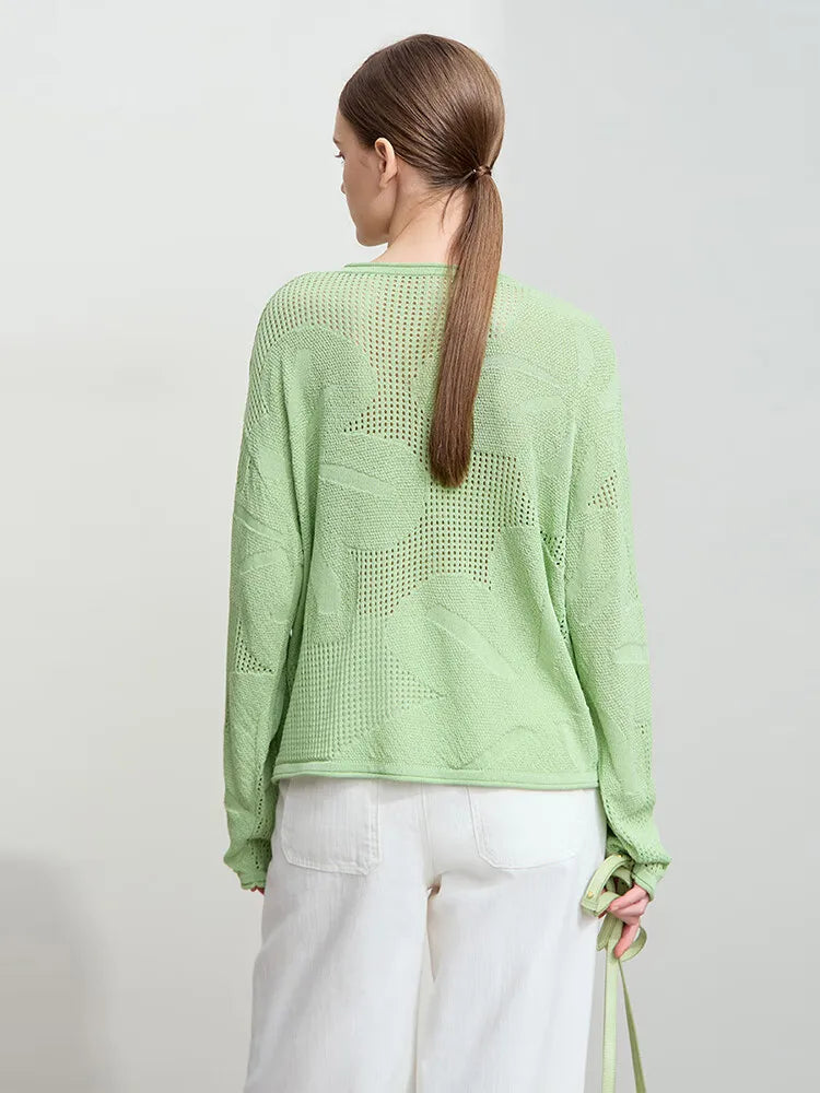 Amii 2026 Minimalist Autumn Round Neck Shoulder Sleeves Hollow Knitted Sweater Hole Picking Jacquard Craft Loose Top 12541142