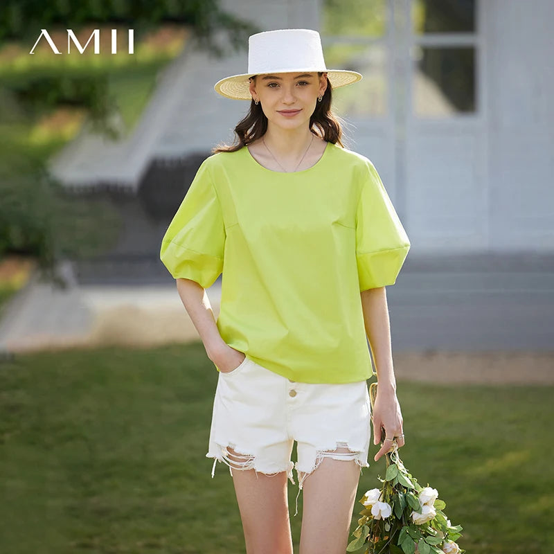 អាវស្រី Amii រដូវក្តៅឆ្នាំ ២០២៦ កមូលពណ៌រឹង អាវកប្បាសលាត អាវដៃវែងរលុងឆើតឆាយសម្រាប់ស្ត្រី 12612021