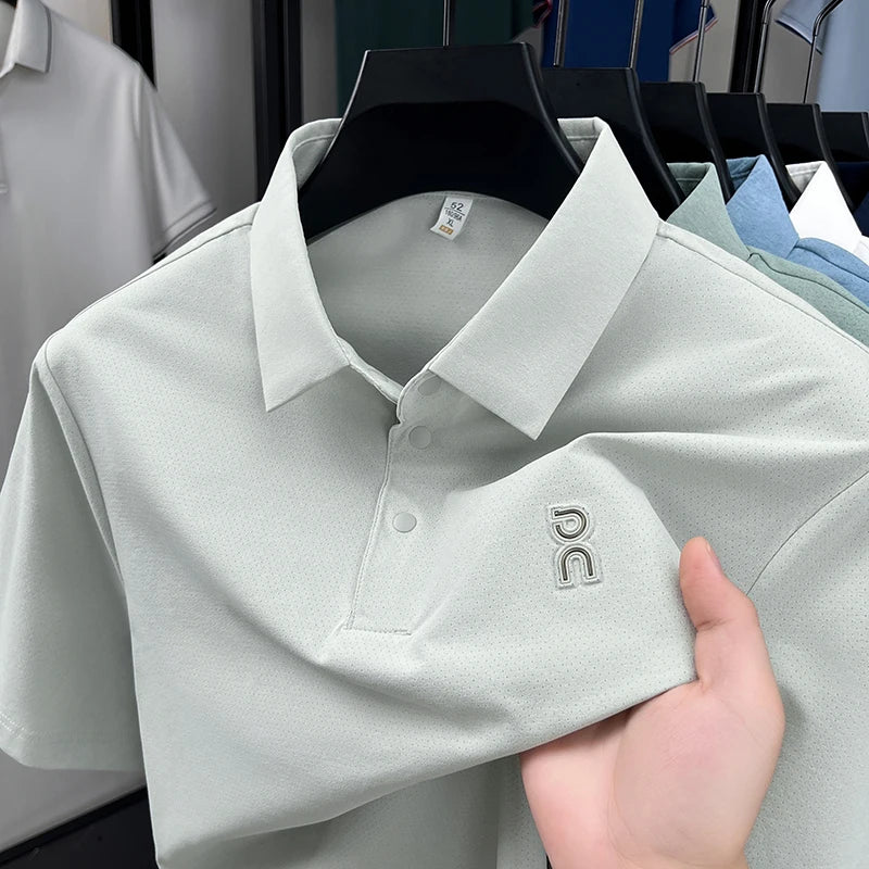 Hot Man Spring New Short-Sleeved Polo Shirt Lapel Button Non-creasing Luxury Brand T-Shirt Business Casual Trend Men's Clothing