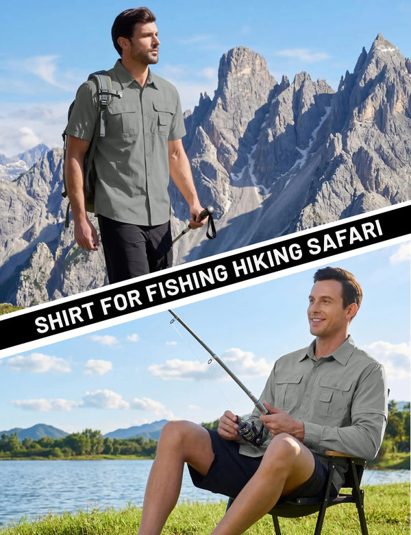 TACVASEN Mens Summer Quick Dry Short Sleeve Cargo Shirts UV Protection Nylon Fishing Shirts Button Down Work Shirts with Pockets
