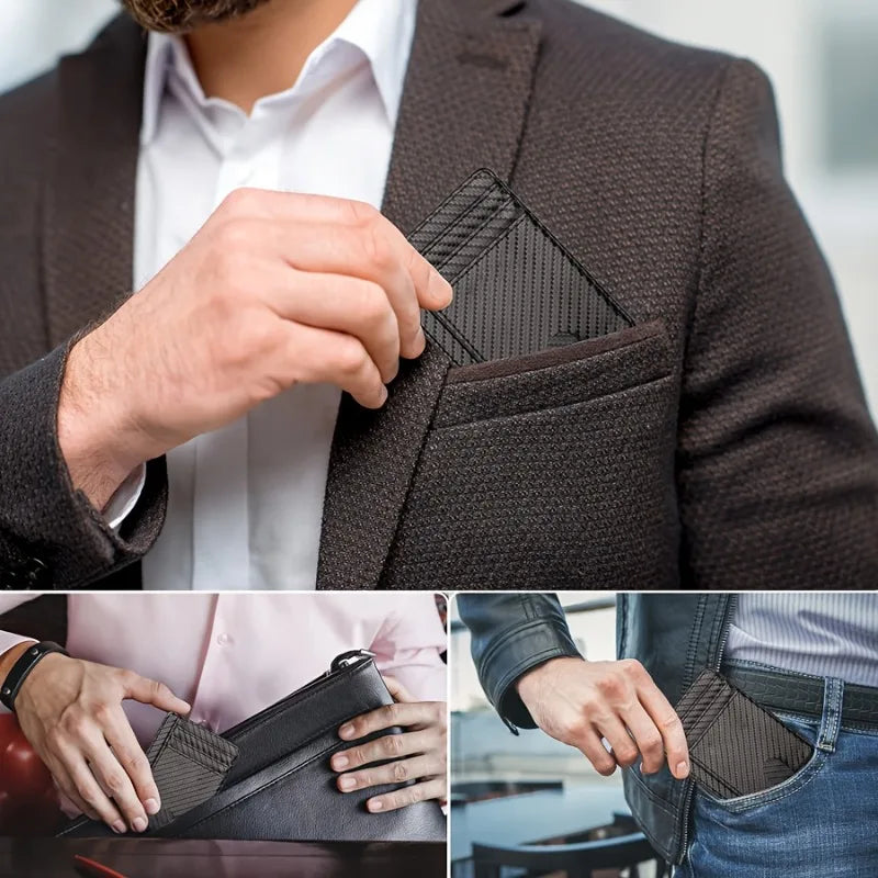 Slim Minimalist Wallet - PU Leather with Carbon Fiber Texture,Rfid-Blocking Credit Card Holder & Coin Pocket,Stylish & Compact