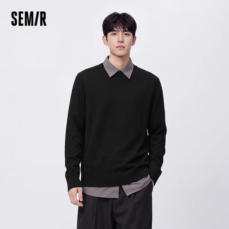 Semir Men Sweater Merino Wool Crew Neck Soft Warm Pullover Winter Solid Color Comfortable Casual Base Layer Knitwear