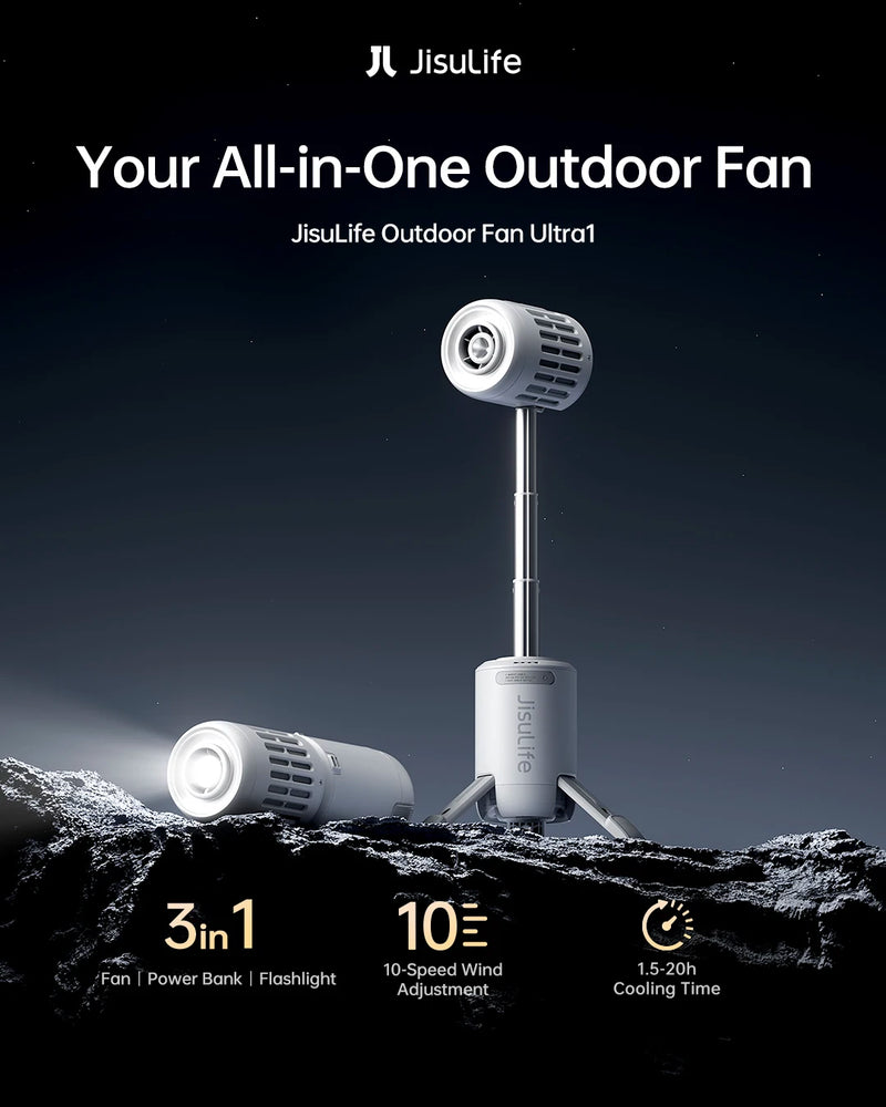 JISULIFE Multifunctional 3 in 1 Portable Wireless Ceiling Camping Fan Rechargeable 13500mAh Battery with Power Bank LED Lighting