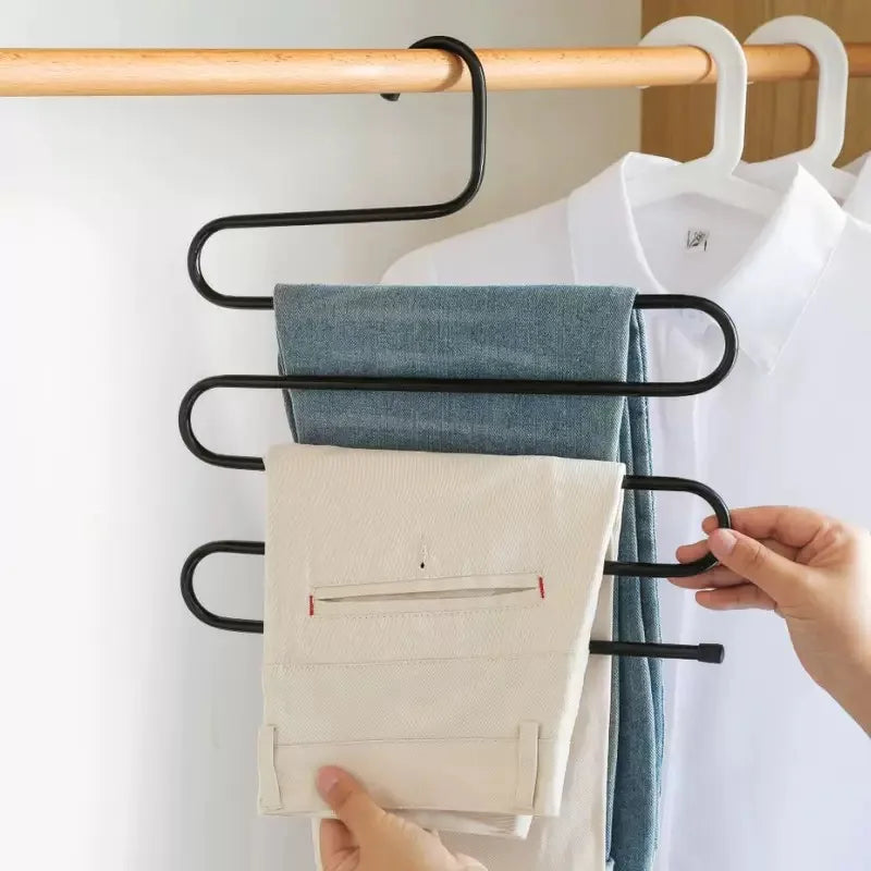 S-Shaped Pants Rack, Multi-Layer Multifunctional Pants Clip Hanger, Wardrobe with Pants, Towels, Anti Slip Storage, Organization