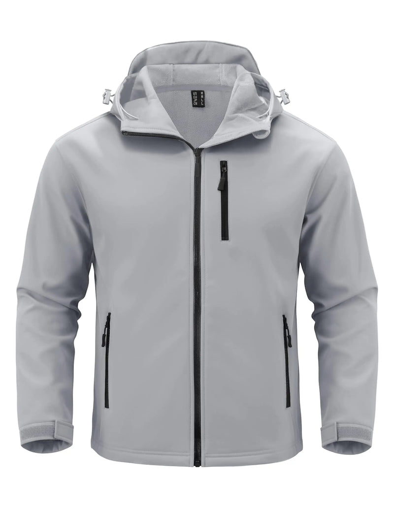 TACVASEN Hooded Rain Softshell Jacket Mens Fleece Lined Waterproof Jacket Work Jacket Outdoor Trekking Hiking Windbreaker Male