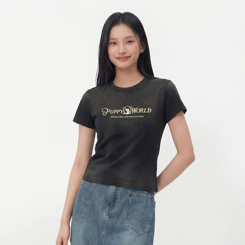 Semir Womens Tshirt 2026 Short Gradient Washed Slim Printed Sweet Cool Style Slim Fit