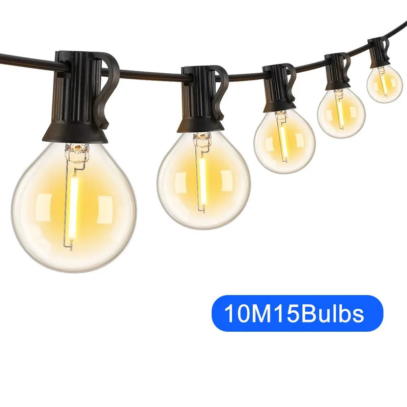 ភ្លើងខ្សែ LED ក្រៅផ្ទះ G40 អំពូលភ្លើង Patio ដែលអាចបន្ថយពន្លឺបាន ភ្លើងខ្សែព្យួរការពារទឹកជ្រាប ជាមួយអំពូលពណ៌សក្តៅ ធន់នឹងការបែក