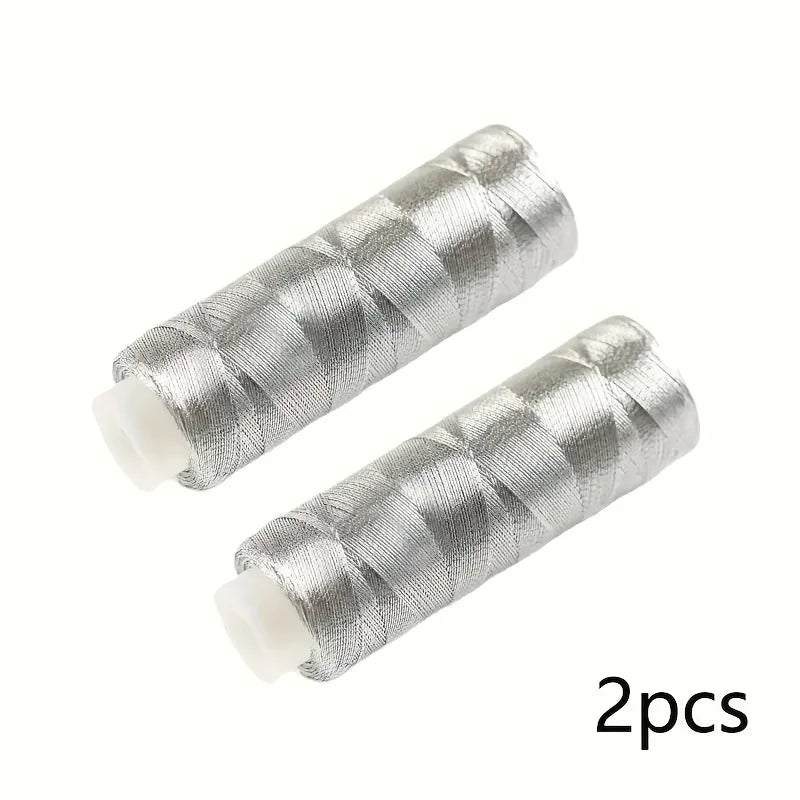 2pcs/Deluxe Golden, Silvery, Thread - 182.88 meter, Bright and Shimmering, for DIY Sewing, Embroidery, and Patchwork Crafts.
