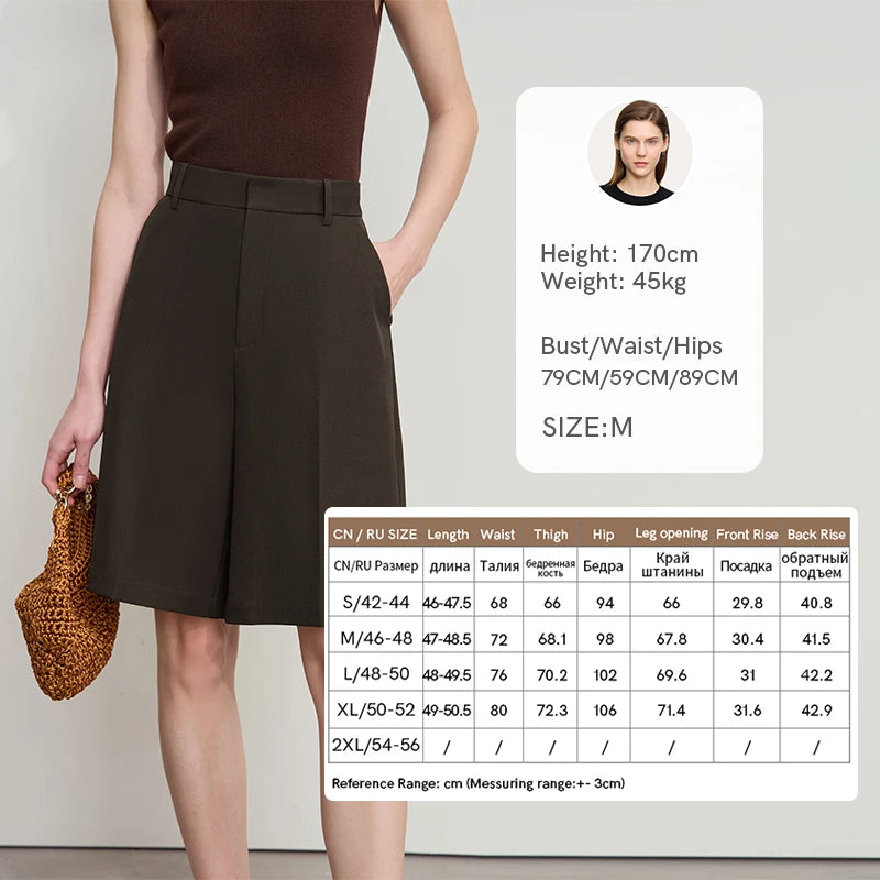 Amii Minimalist Straight Shorts for Women 2026 Summer Solid Commute Suit Shorts Pocket Loose Casual Five-point Pants 12512015