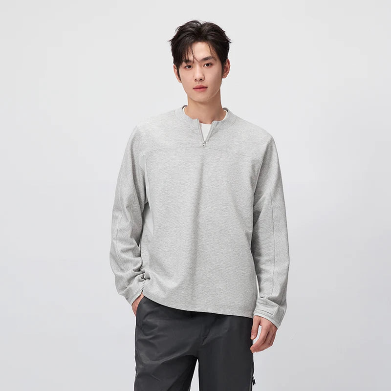 Semir Men Tshirt Long Sleeve Half Placket Textured Crew Neck Knit 2026 Autumn Couple Letter Print Casual Top Daily Wear