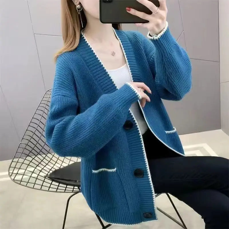 Large Size Spring Autumn Women's Jacket Loose Knitted Cardigan Korean Single Breasted Sweater Coat Female кардиган женский