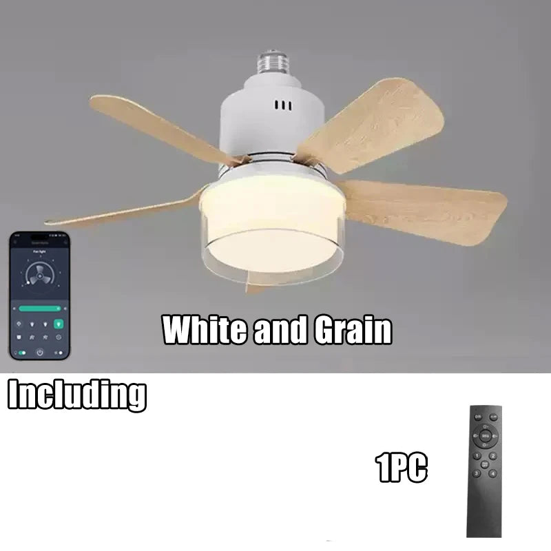 កង្ហារពិដានឆ្លាតវៃ E27 អំពូល LED បញ្ជាដោយកម្មវិធីប៊្លូធូស 4 ល្បឿន បញ្ជាពីចម្ងាយ កំណត់ម៉ោង រចនាស្ងាត់ កង្ហារពិដានសម្រាប់ការតុបតែងបន្ទប់គេង