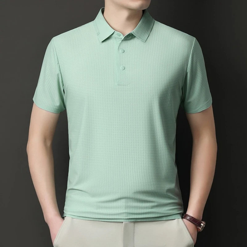 Men‘s 180g Seamless Polo Shirt with UV 50+ & Instant Cooling, 10A Antibacterial Breathable Fabric Lightweight Quick-Dry Summer,