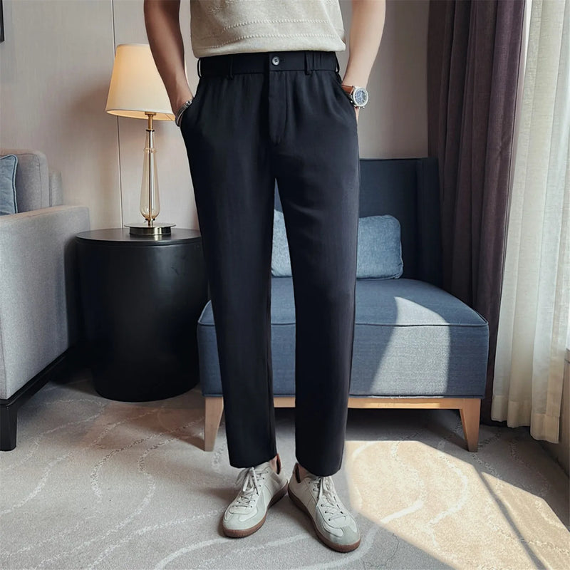Men's Old Money Style Linen Blend Cropped Trousers – Breathable, Lightweight & Wrinkle-Resistant Straight-Leg Pants for Summer