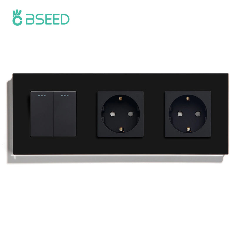 BSEED Mechanical Button Switch 1/2/3Gang 1Way Wall Power Socket USB Type-C Port Glass Frame Wall Switches Home Improvement