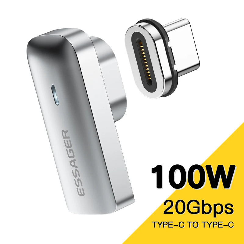 អាដាប់ទ័រ Essager PD 100W ម៉ាញេទិក USB C OTG សាកថ្មលឿន ឧបករណ៍ភ្ជាប់ម៉ាញេទិកប្រភេទ C 20Gbp ធ្វើសមកាលកម្មទិន្នន័យ 4K@60Hz សម្រាប់កុំព្យូទ័រយួរដៃ Macbook