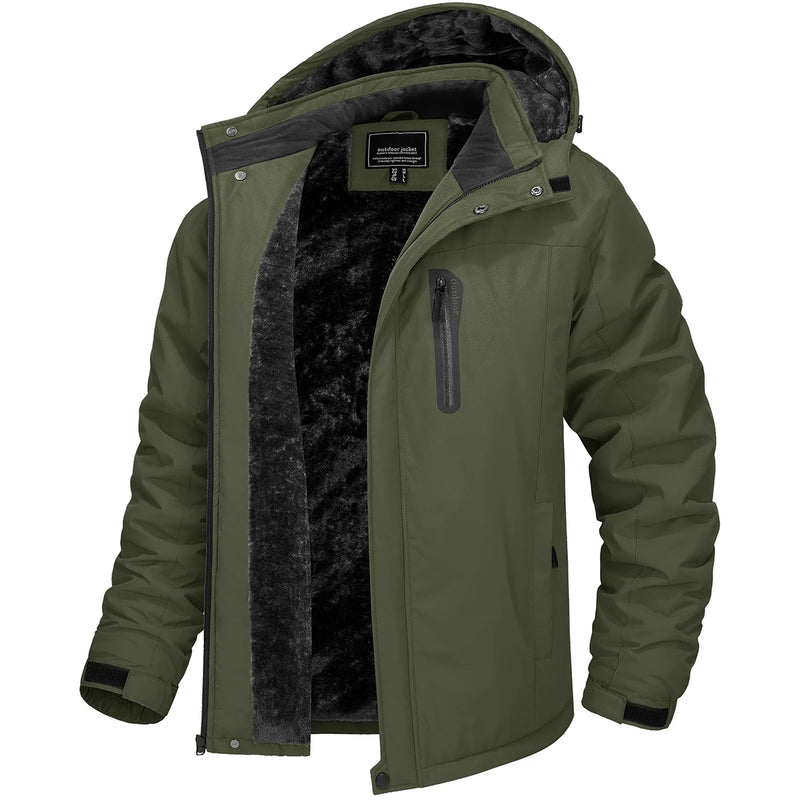 TACVASEN Men's Fleece Lining Warmth Jacket Winter Snow Working Outdoors Hooded Coat Zip Pockets Waterproof Hiking Skiing Parkas