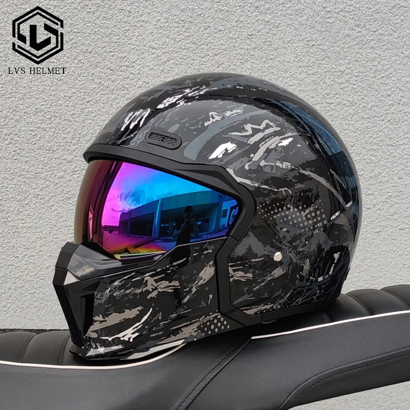 LVS latest high-quality retro motorcycle helmet modular detachable combination full helmet detachable semi covered pilot helmet