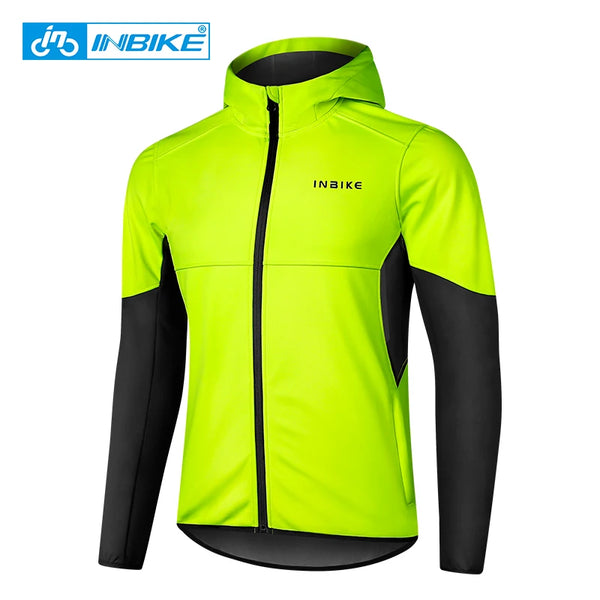 INBIKE Men's Winter Cycling Jacket with Hood Thermal Fleece Bike Windbreaker Raincoat Waterproof Outdoor Bicycle Hiking Clothing